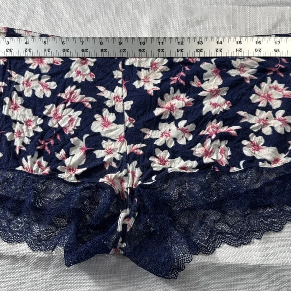 Jessica Simpson Womens Navy Blue Floral Lace Trim Pajama Set Camisole Shorts M